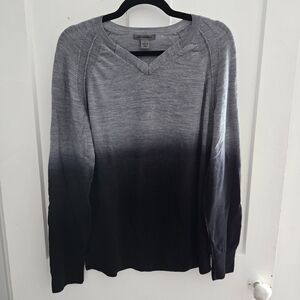 Johnston & Murphy Sweater, Mens Large V Neck Gray & Black Ombre 100% Merino Wool